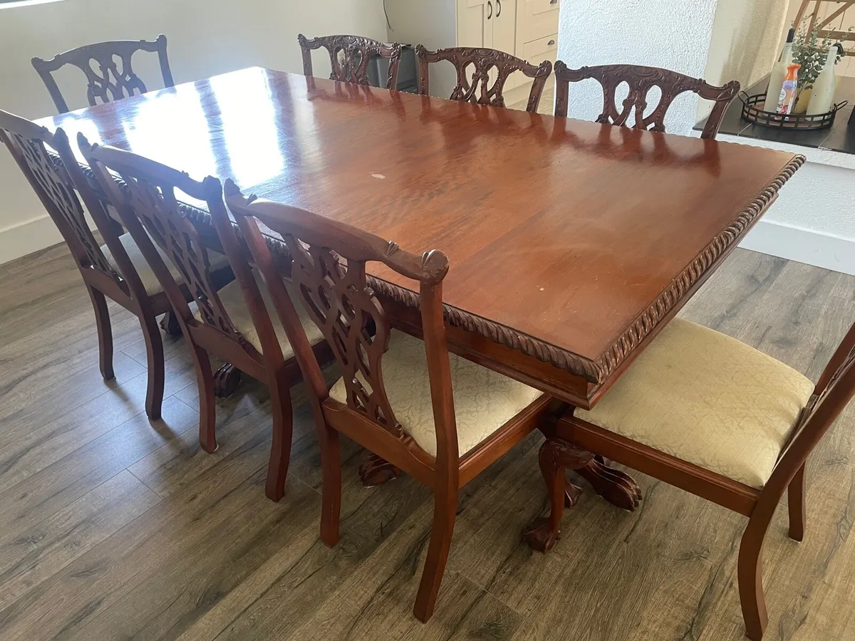 Antique solid wood table and chairs - Image 3