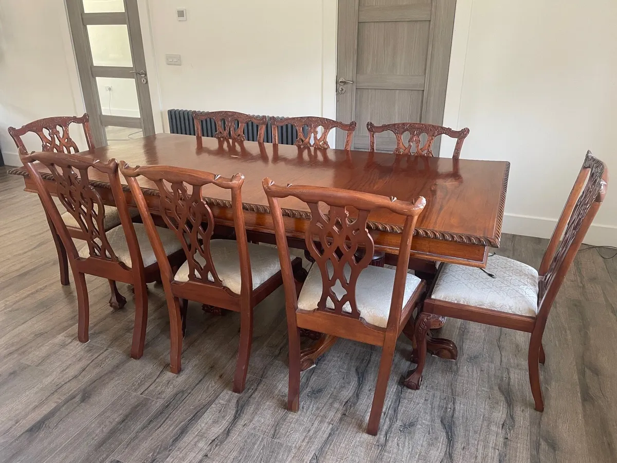 Antique solid wood table and chairs - Image 2