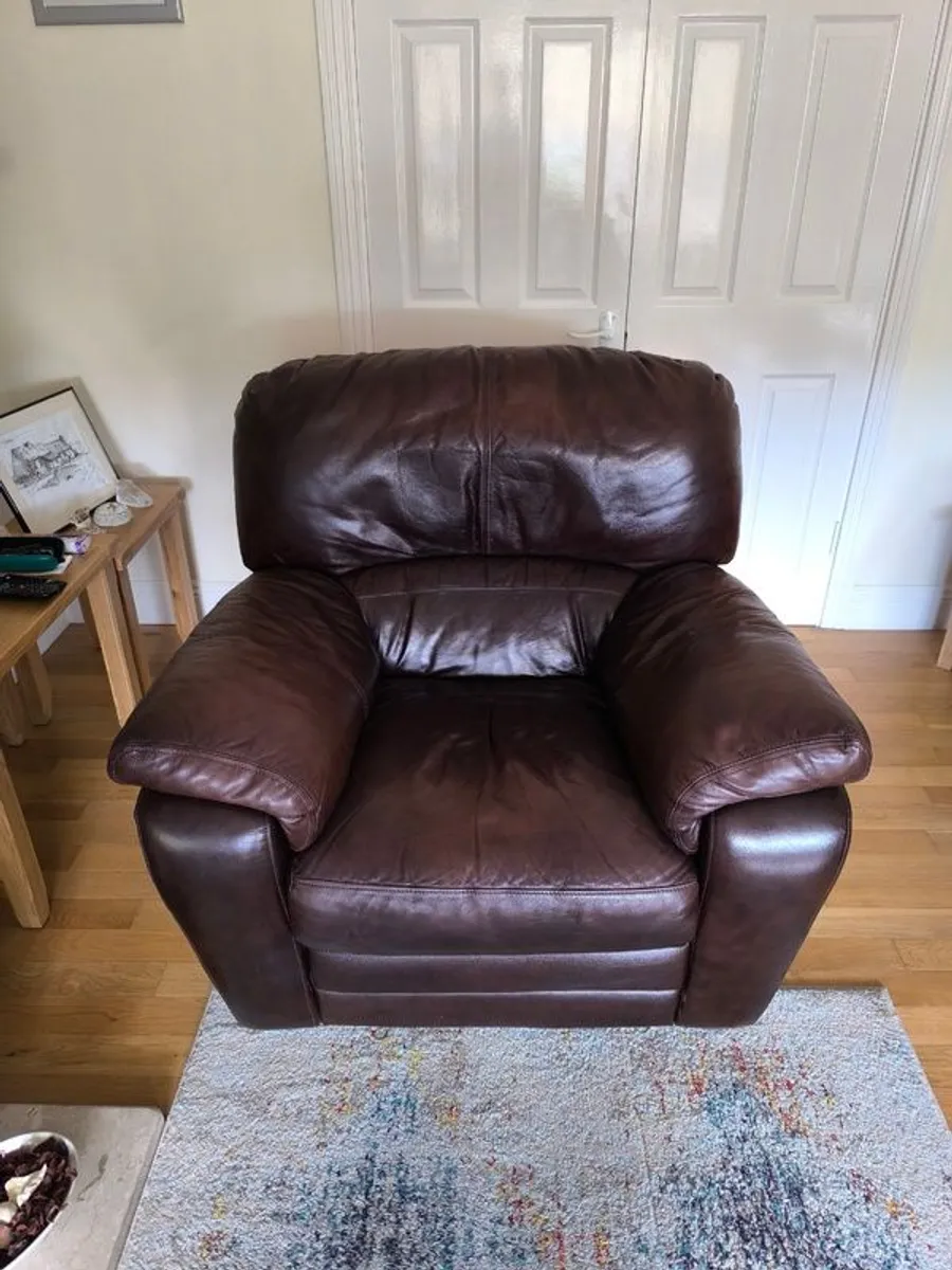 Brown Leather Reclining Suite (3-Seater Sofa and 2 Armchairs) - Image 3