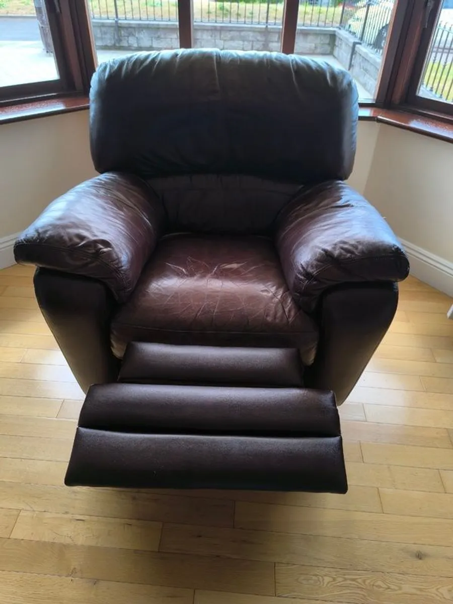 Brown Leather Reclining Suite (3-Seater Sofa and 2 Armchairs) - Image 4