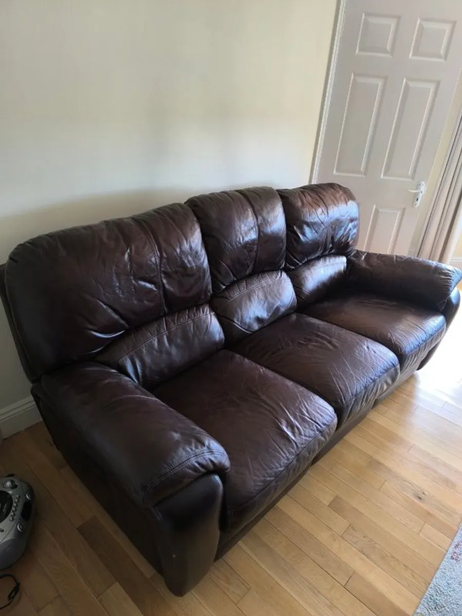 Brown Leather Reclining Suite (3-Seater Sofa and 2 Armchairs) - Image 1