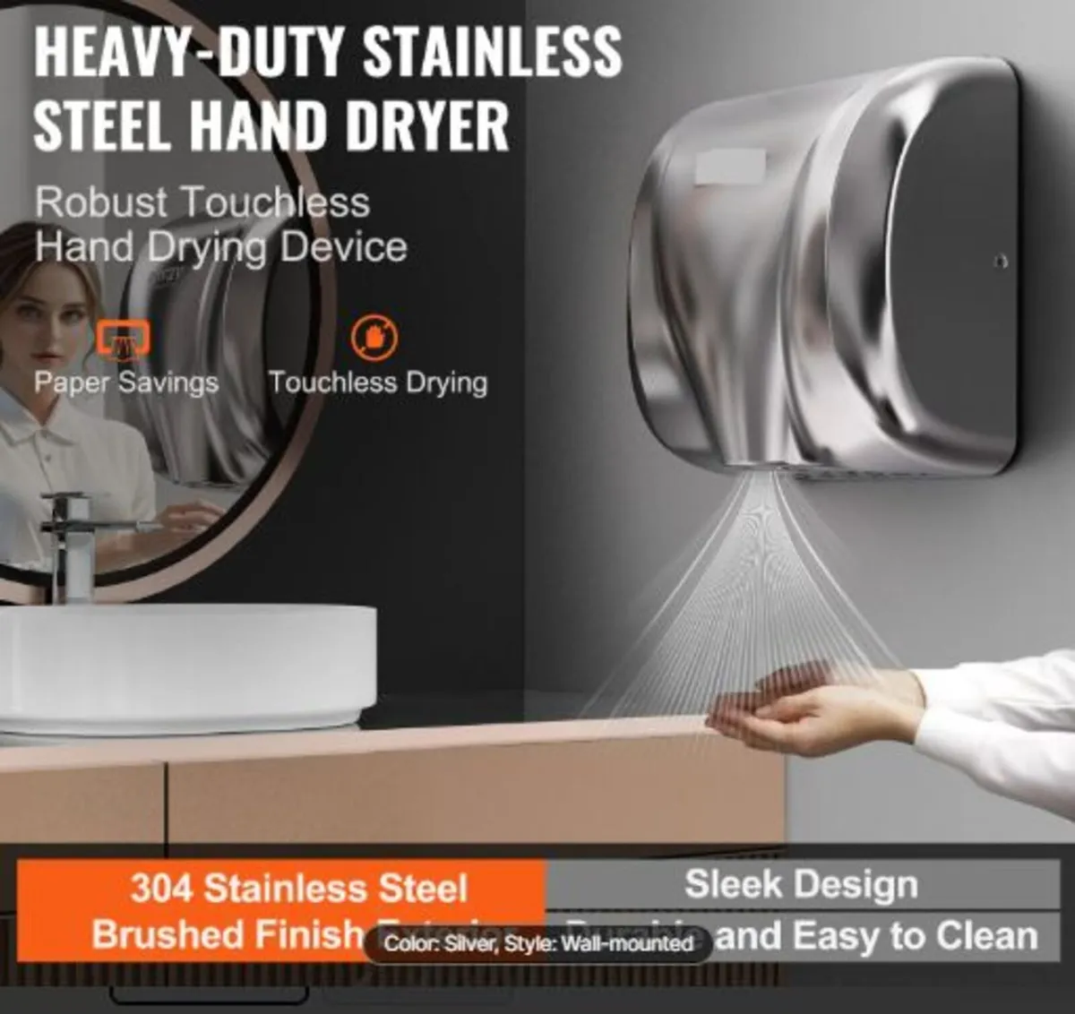 Heavy Duty Commercial Hand Dryer, 1800W Automatic - Image 2