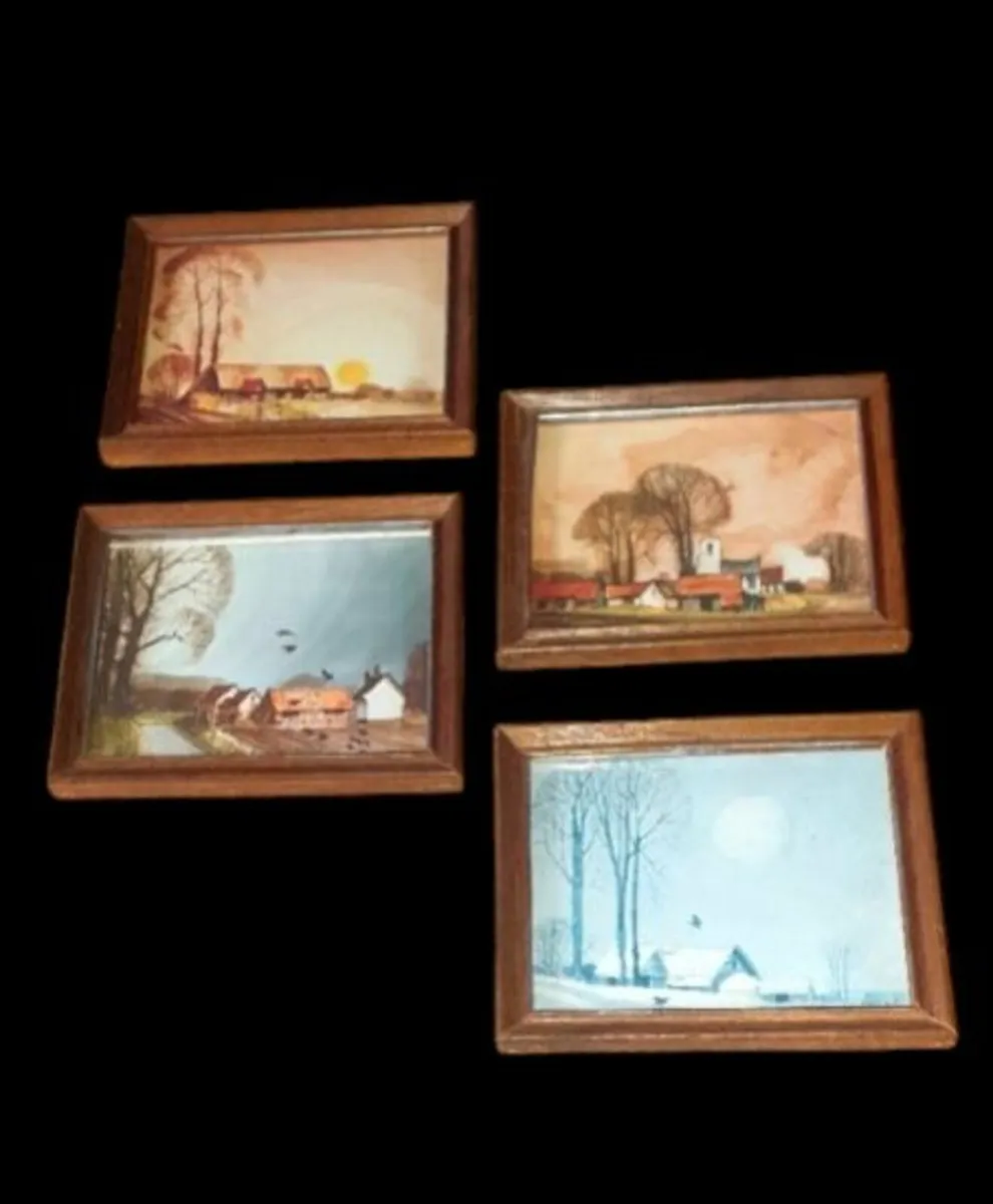 4 Vintage Miniature Framed Country Landscapes - Image 2