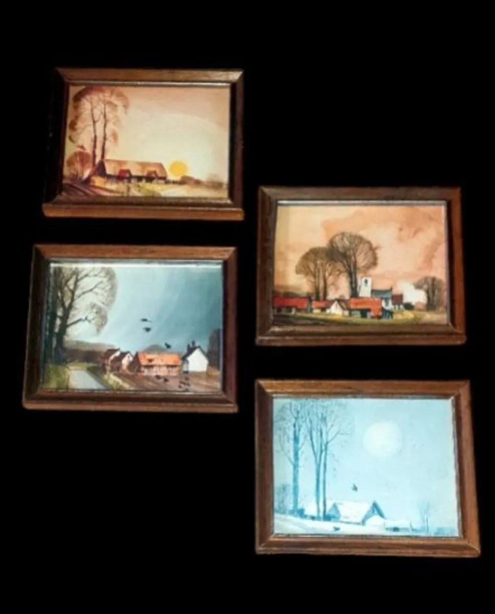 4 Vintage Miniature Framed Country Landscapes - Image 1