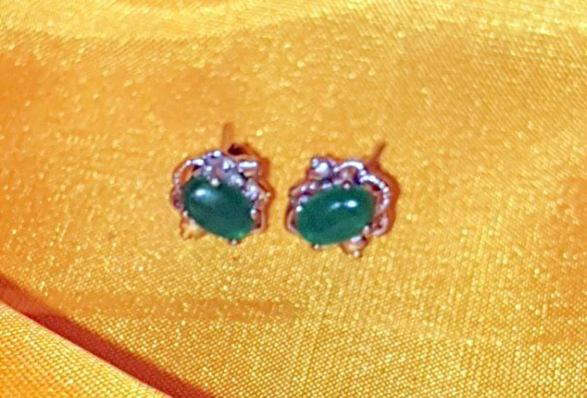 Unworn Vintage Sterling Silver Green Jade Earrings - Image 1