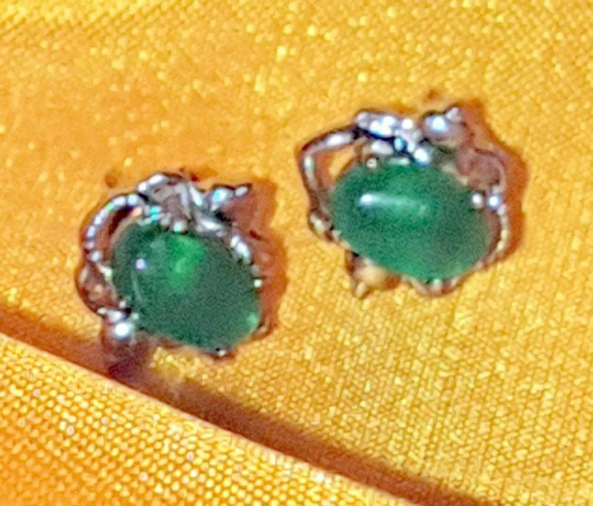 Unworn Vintage Sterling Silver Green Jade Earrings - Image 2