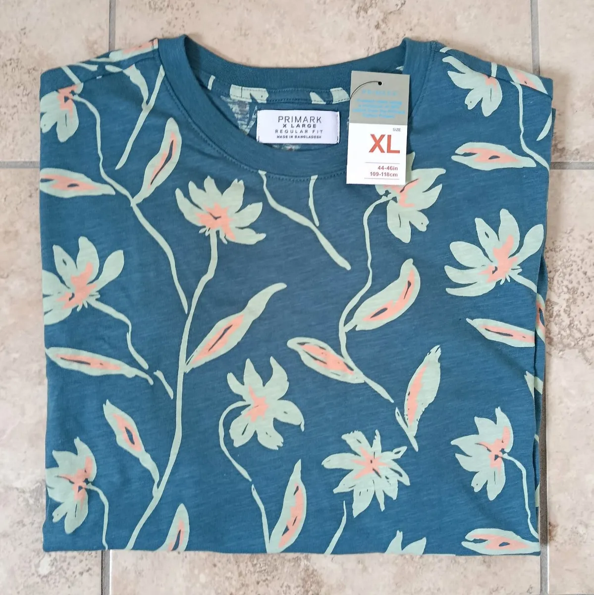 Primark Teal T-Shirt Floral XL 44-46 in 109-118 cm - Image 2