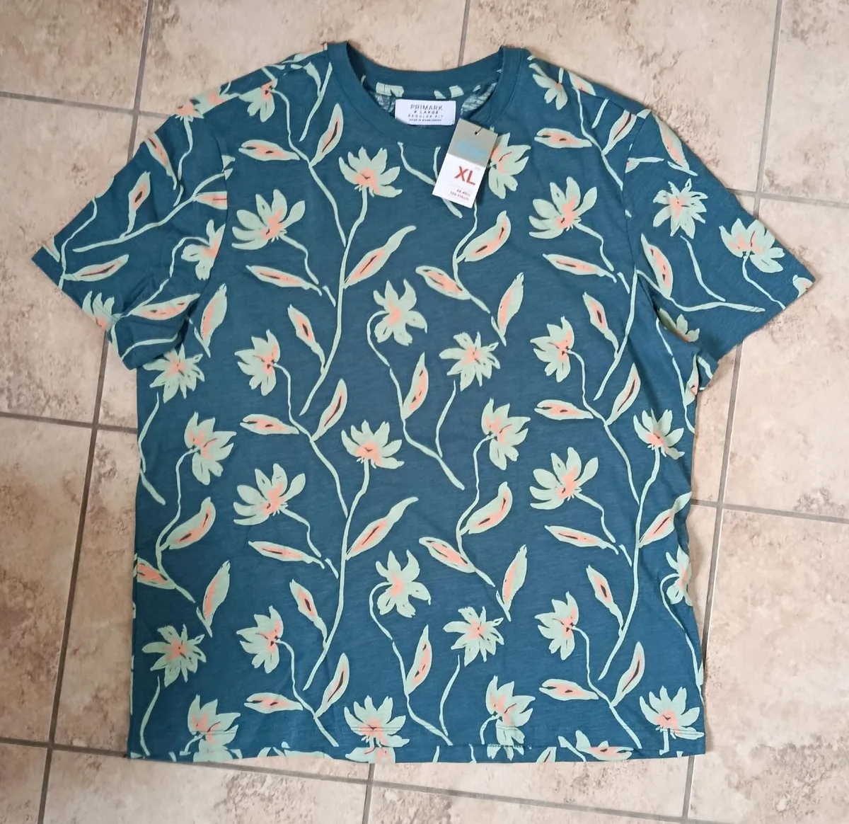 Primark Teal T-Shirt Floral XL 44-46 in 109-118 cm - Image 3