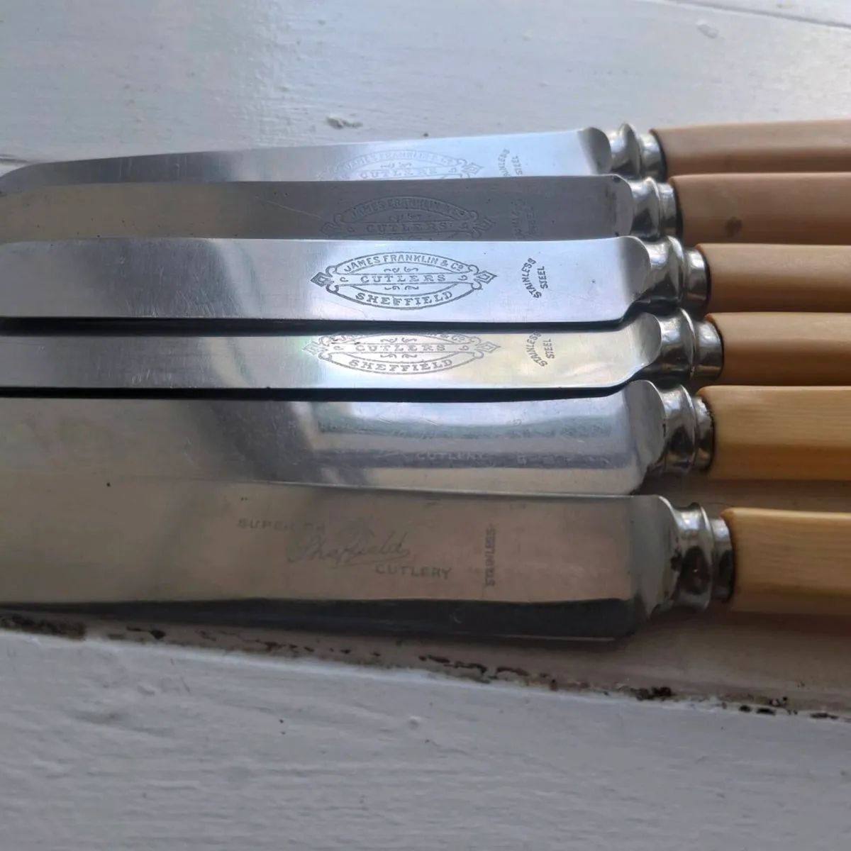 Vintage Faux Bone Handle Butter Knives - Image 3