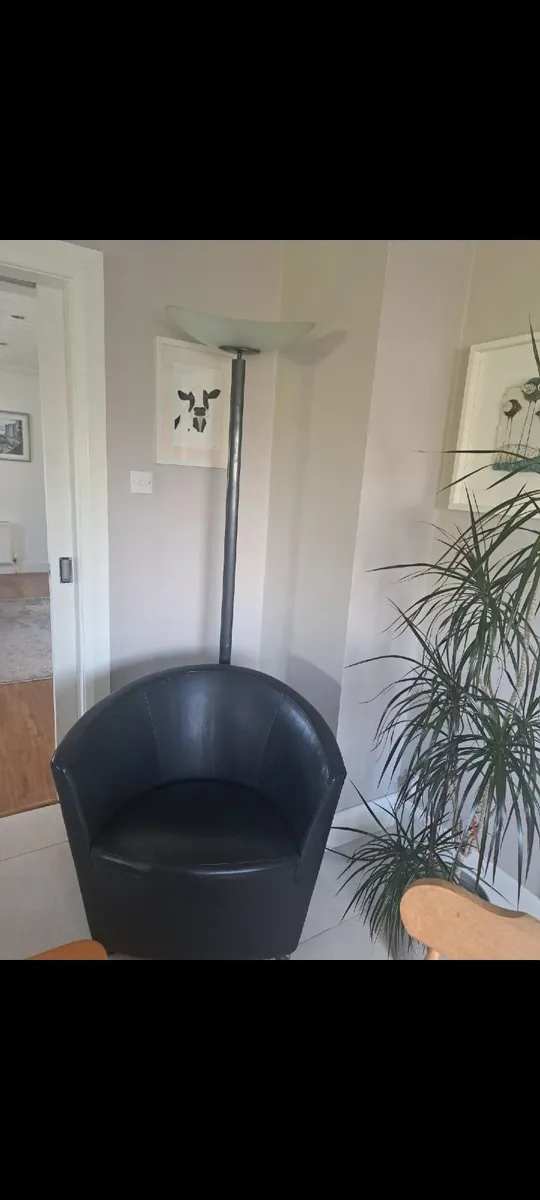 2 black  italian leather tub chairs  (pair)