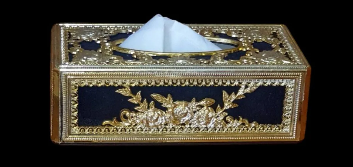 Vintage Hollywood Regency Gold & Black Tissue Box - Image 1