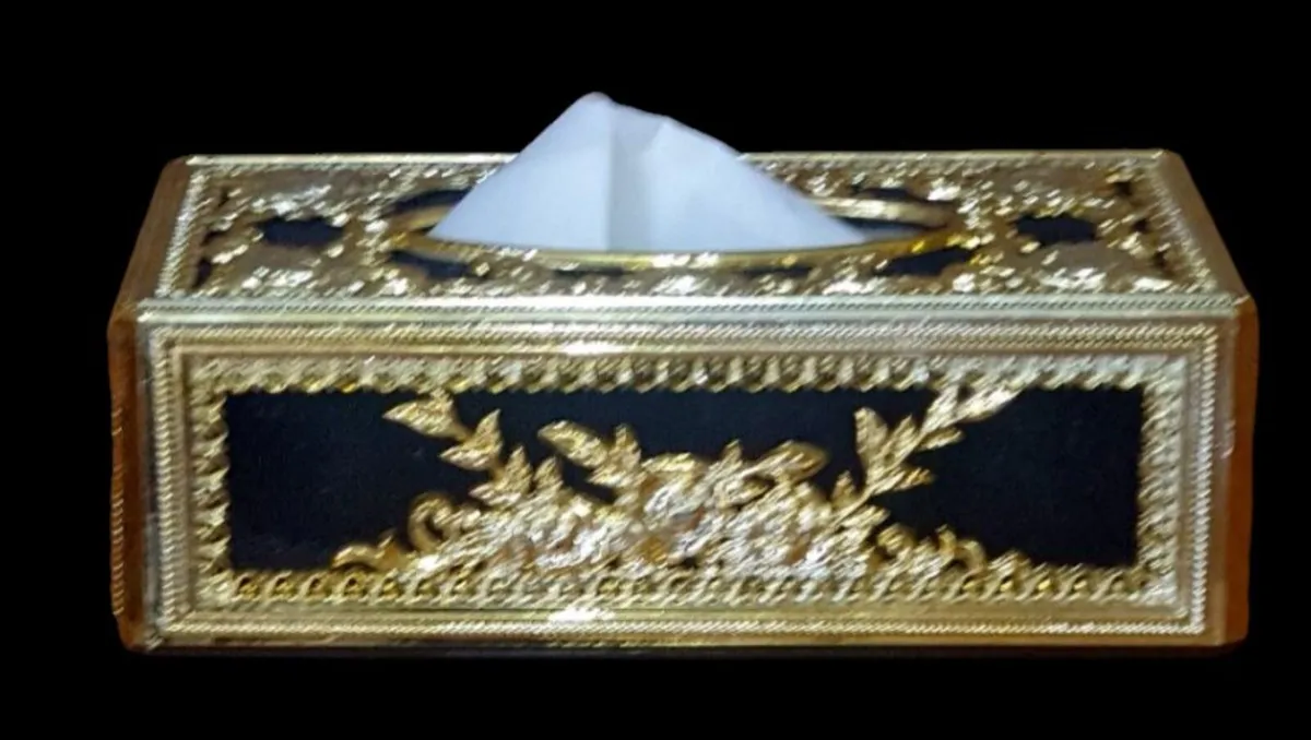 Vintage Hollywood Regency Gold & Black Tissue Box - Image 4