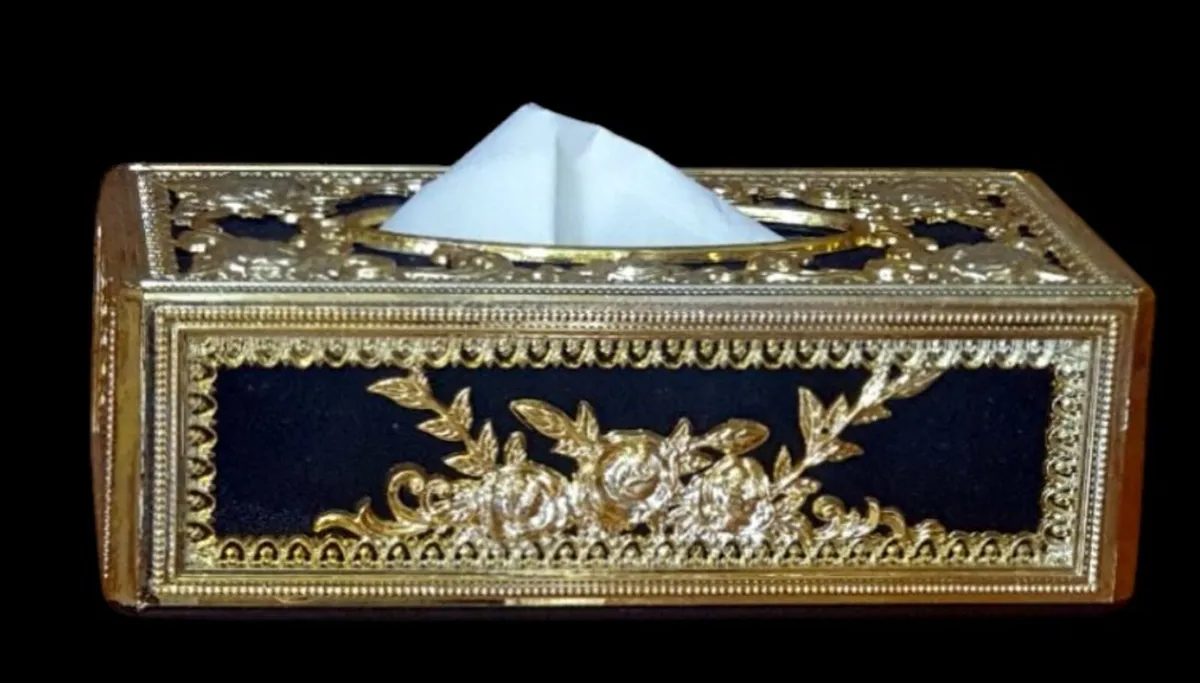 Vintage Hollywood Regency Gold & Black Tissue Box - Image 3