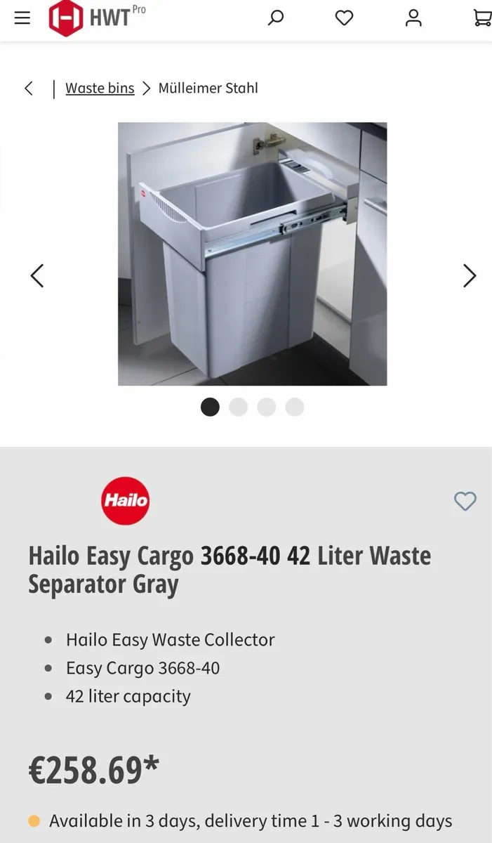 Fitted Hailo Kitchen Bin 40L - Image 1
