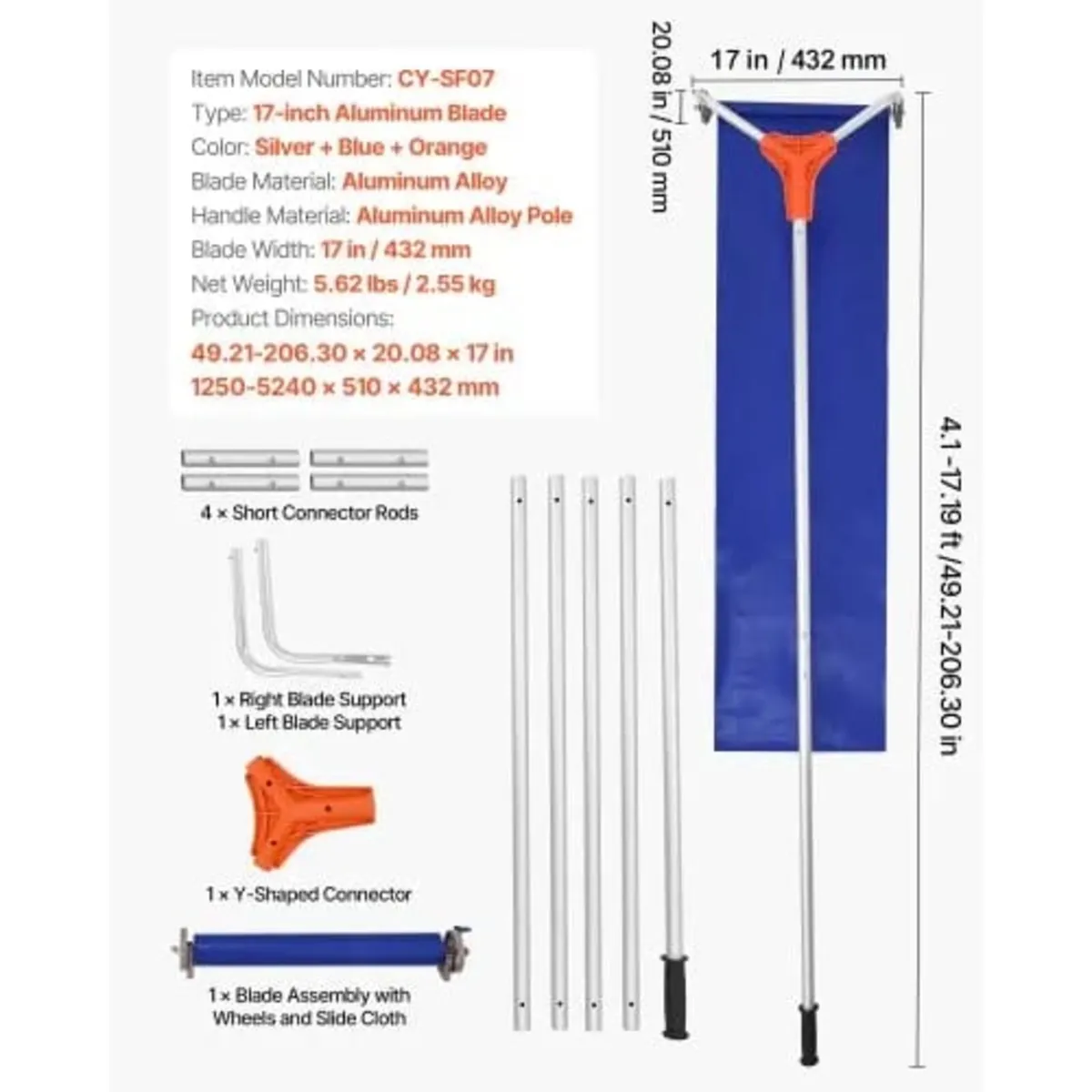 Snow Roof Rake, 27cm Aluminum Blade, 1.25-5.24 m A - Image 4