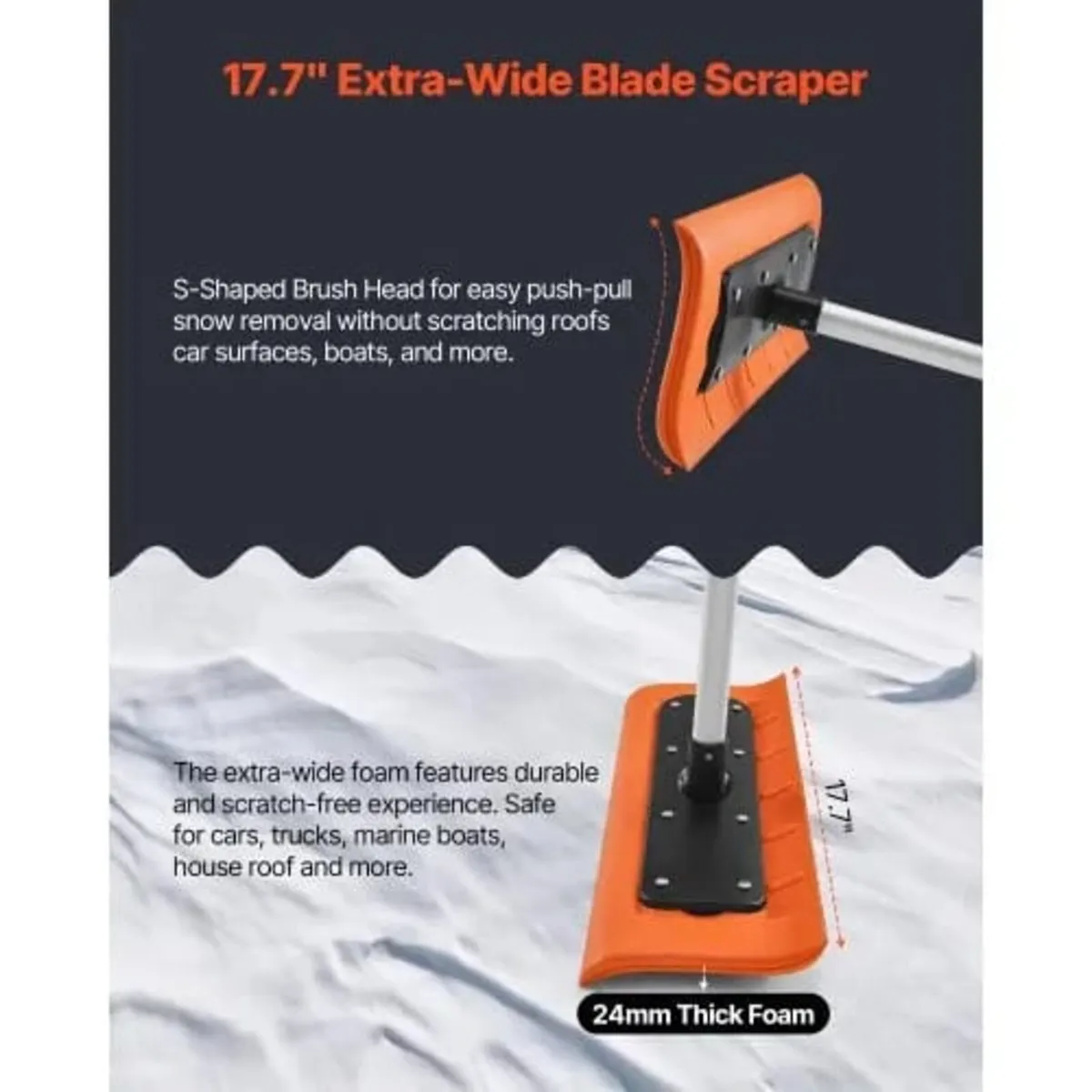 Snow Roof Rake, 45cm Foam Blade, 2.25-5.62 m Adjus - Image 2