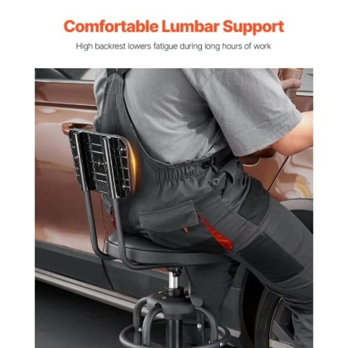 Shop Stool with Backrest, Pneumatic Garage Seat/Wo - Image 2