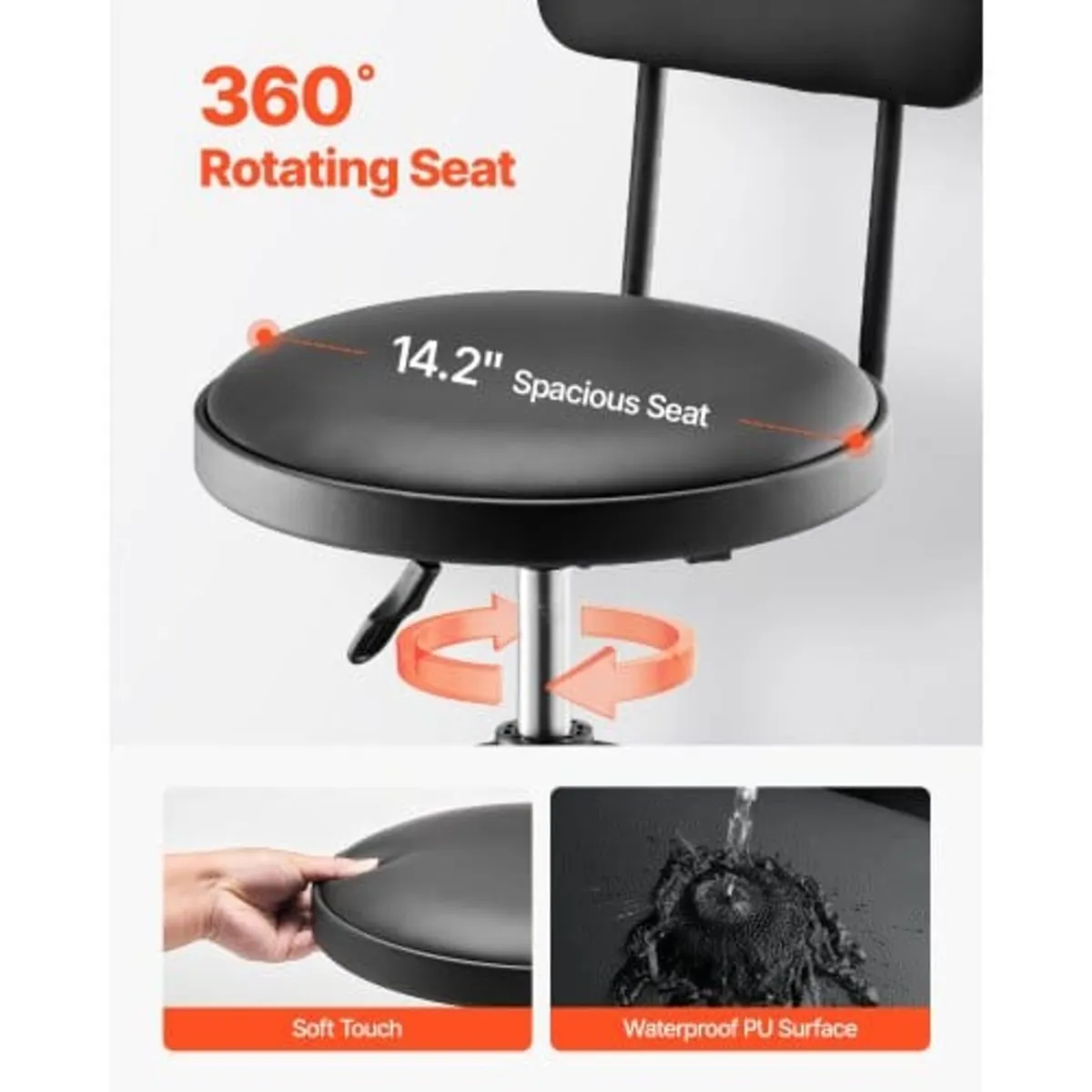 Shop Stool with Backrest, Pneumatic Garage Seat/Wo - Image 4