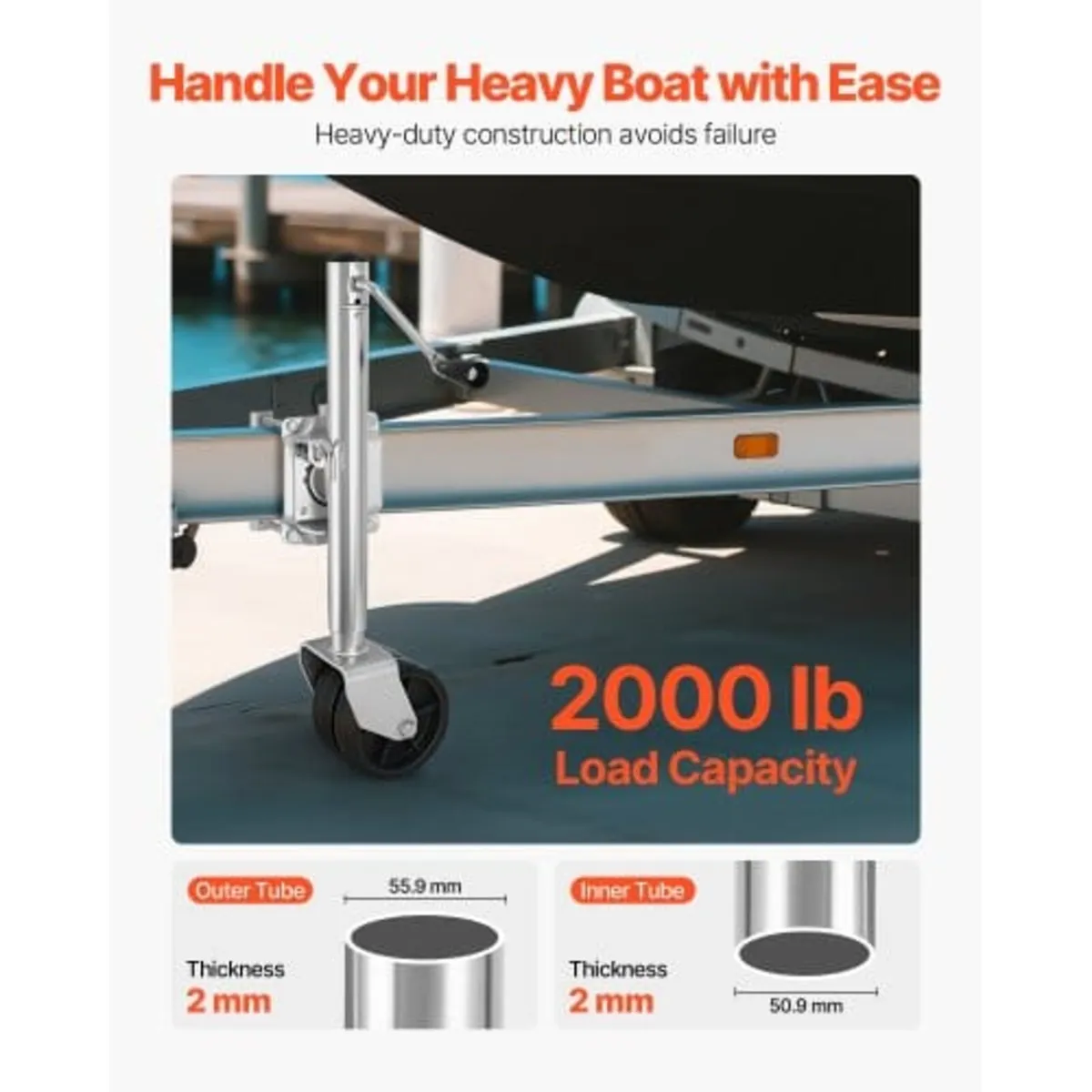 Trailer Jack with Wheel, 907 kg Load Capacity, Hea - Image 2