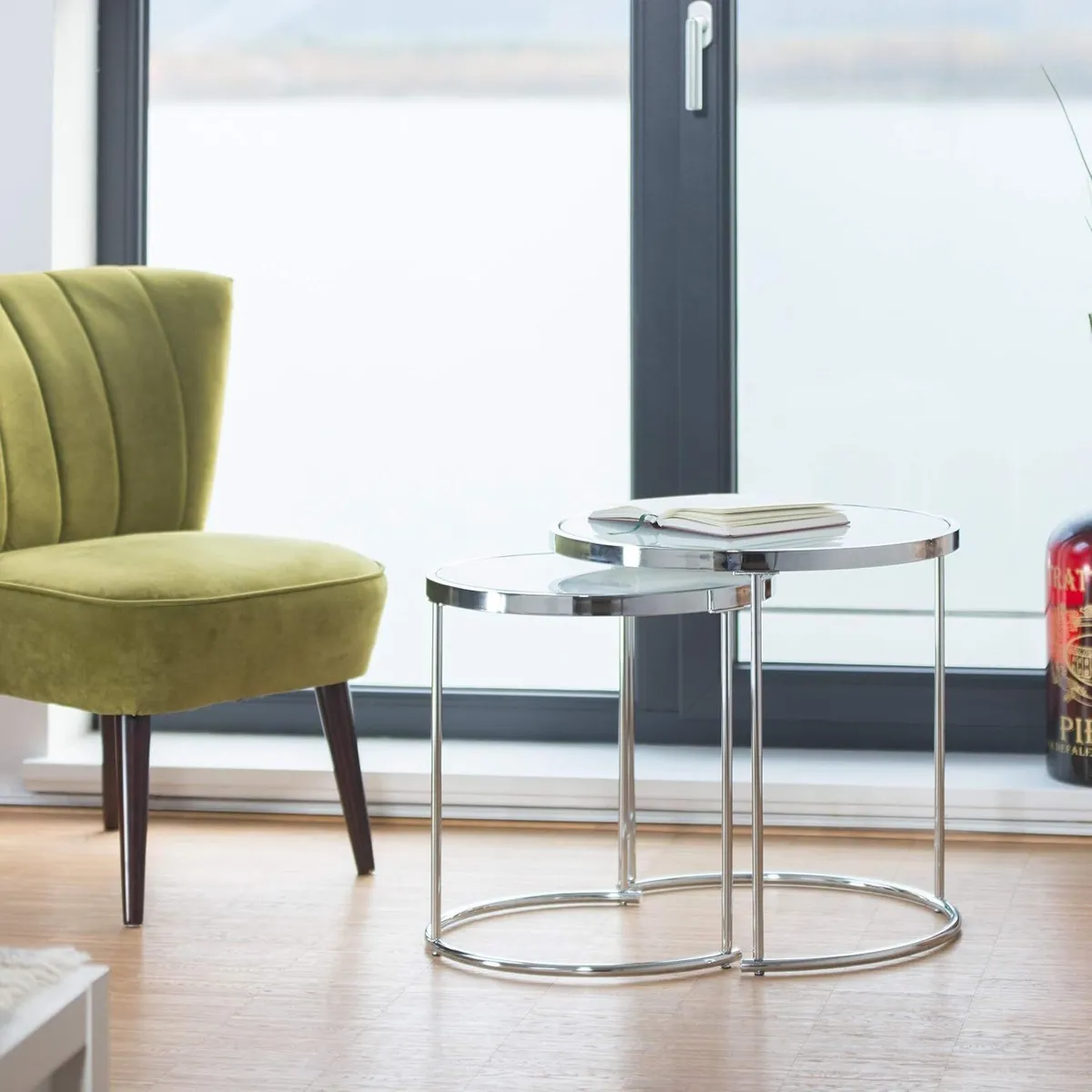 Nesting Tables Round Chrome Frame Modern Design - Image 2