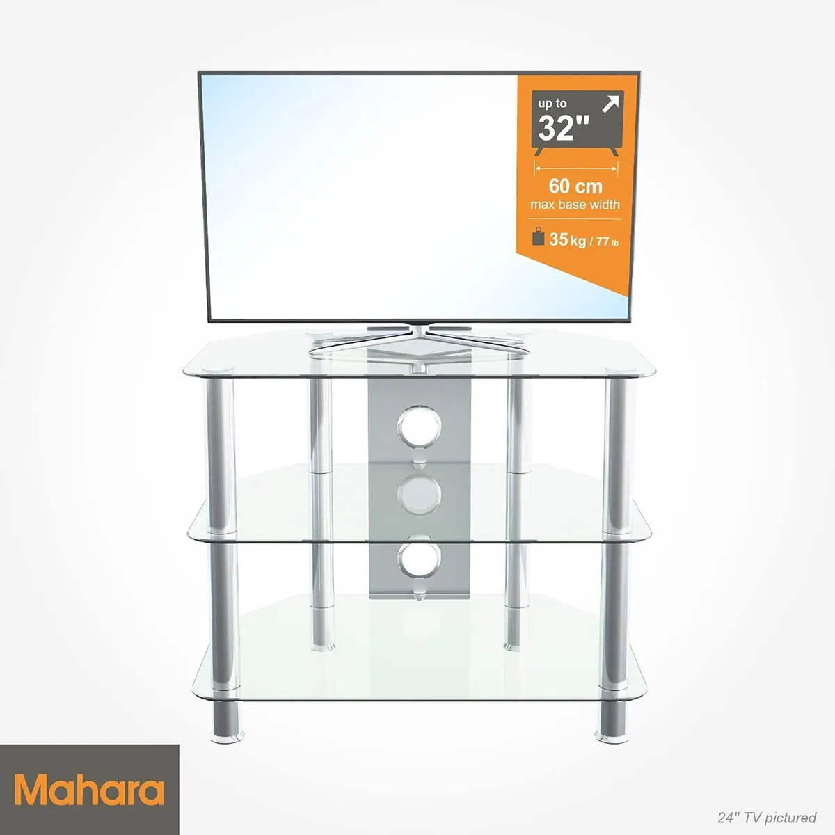 Glass Corner TV Stand Universal Clear Unit 60CM - Image 2