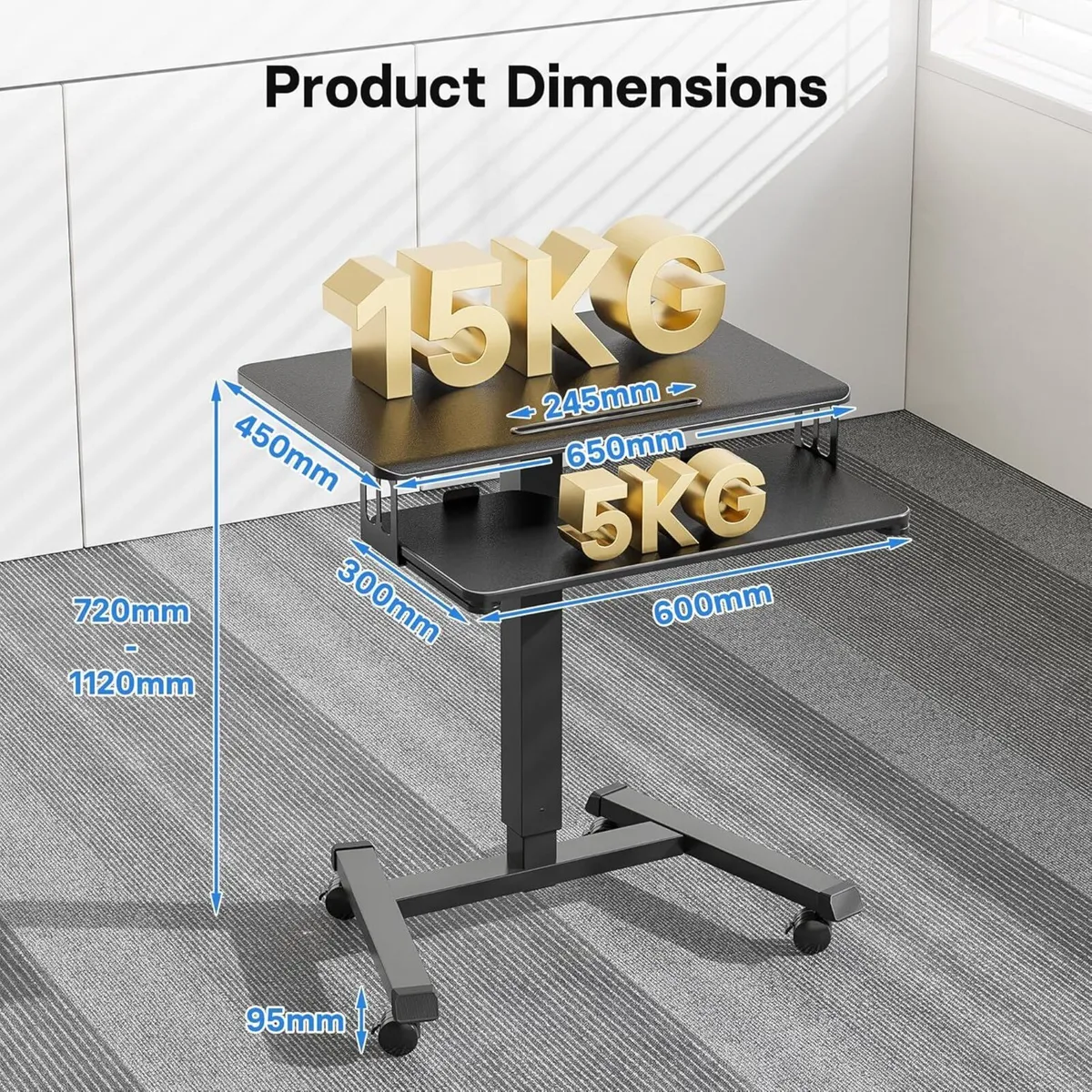 65 X 45CM Two-Tier Mobile Computer Workstation - Image 2