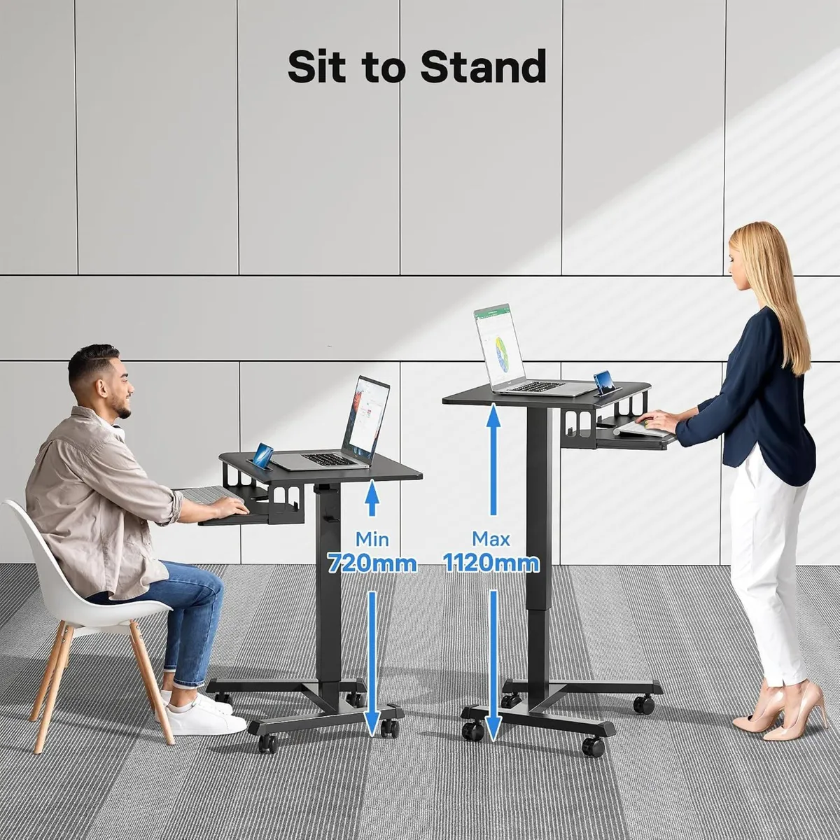 65 X 45CM Two-Tier Mobile Computer Workstation - Image 3