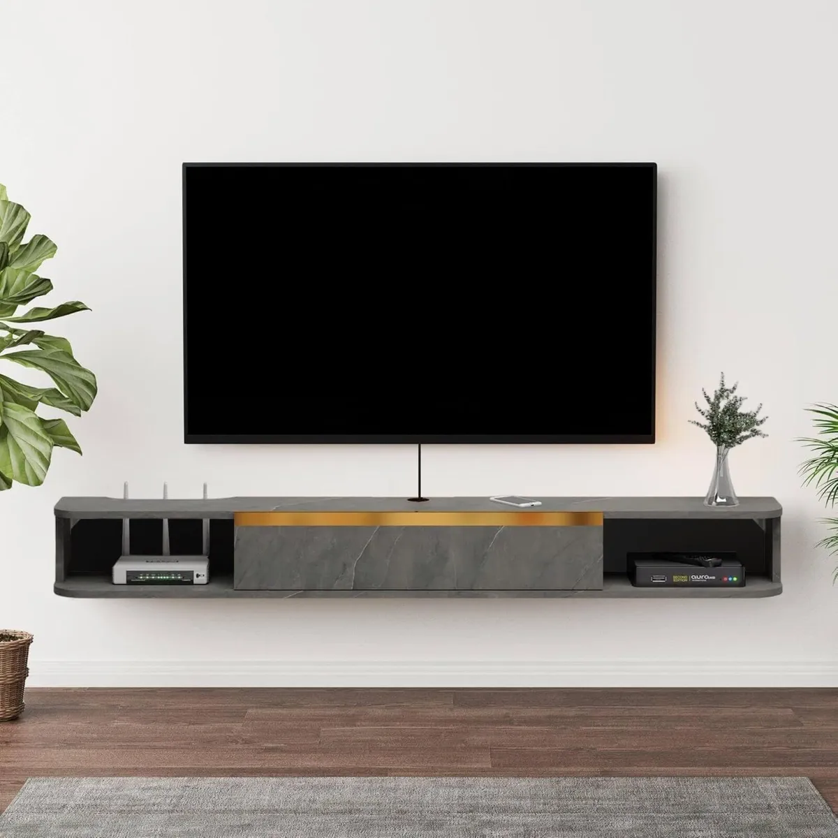 Floating TV Unit 47'' Wall Mounted Cabinet Shelves - Image 1