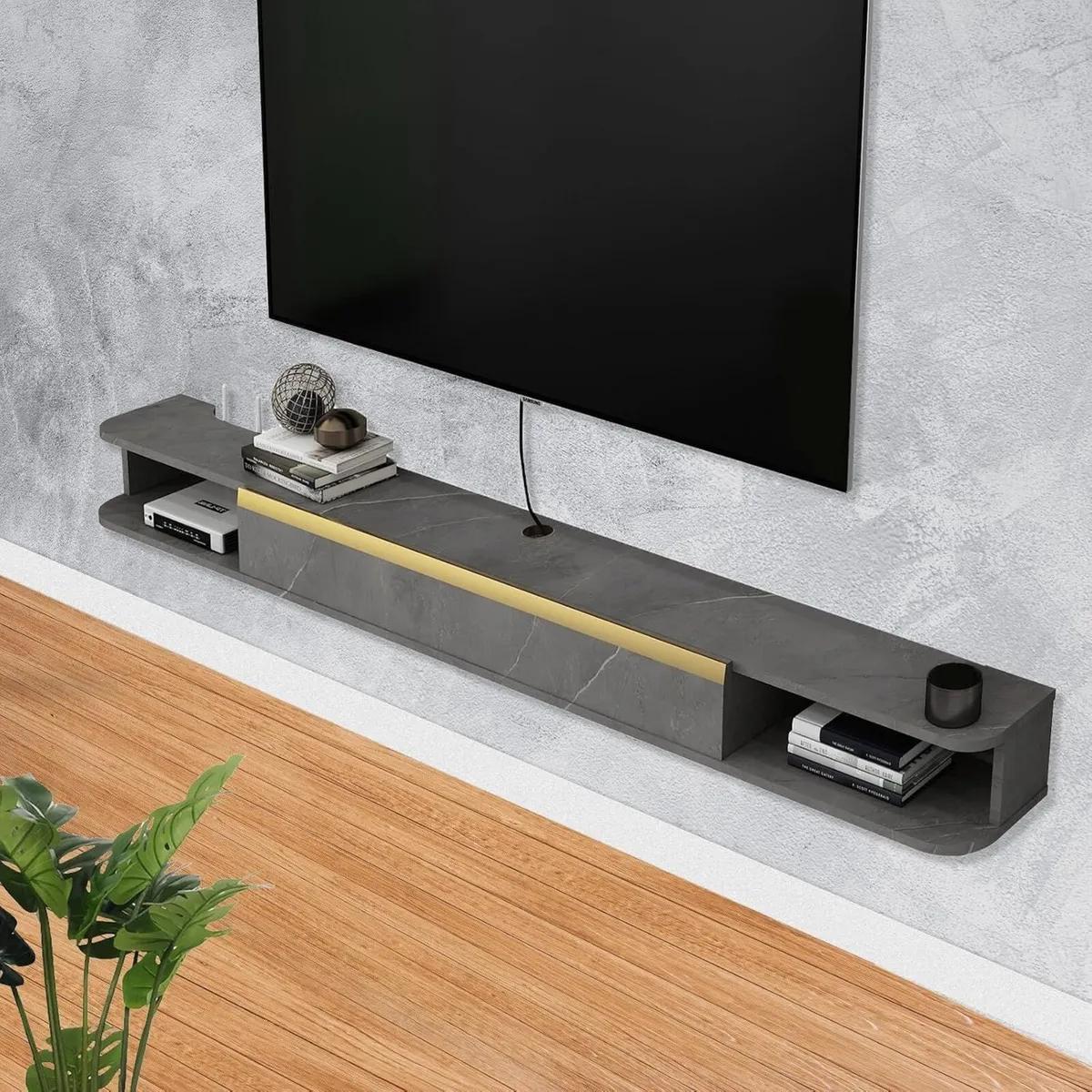 Floating TV Unit 47'' Wall Mounted Cabinet Shelves - Image 2