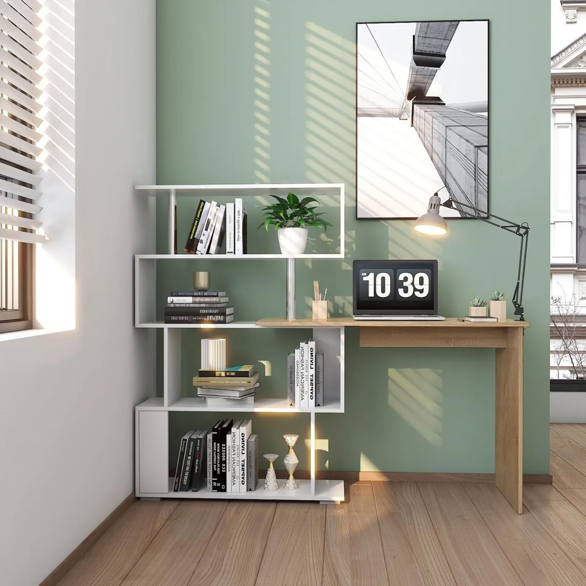 Corner Desk L Shaped with Rotatable Storage - Image 2