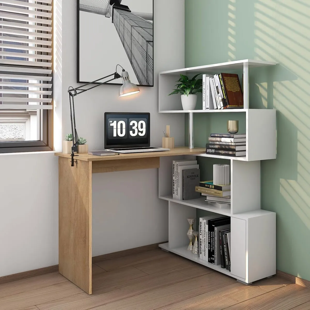 Corner Desk L Shaped with Rotatable Storage - Image 4