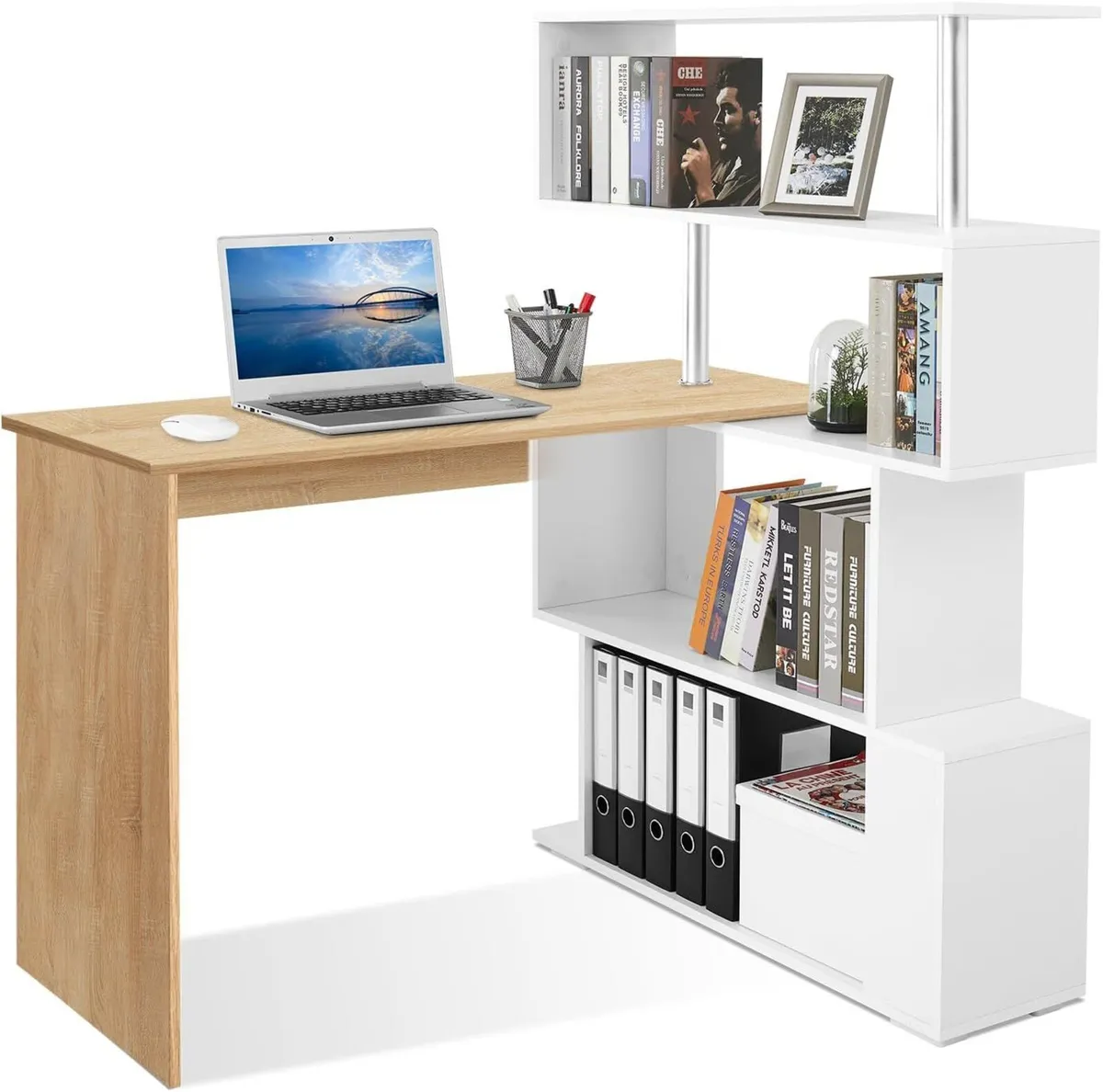 Corner Desk L Shaped with Rotatable Storage - Image 1