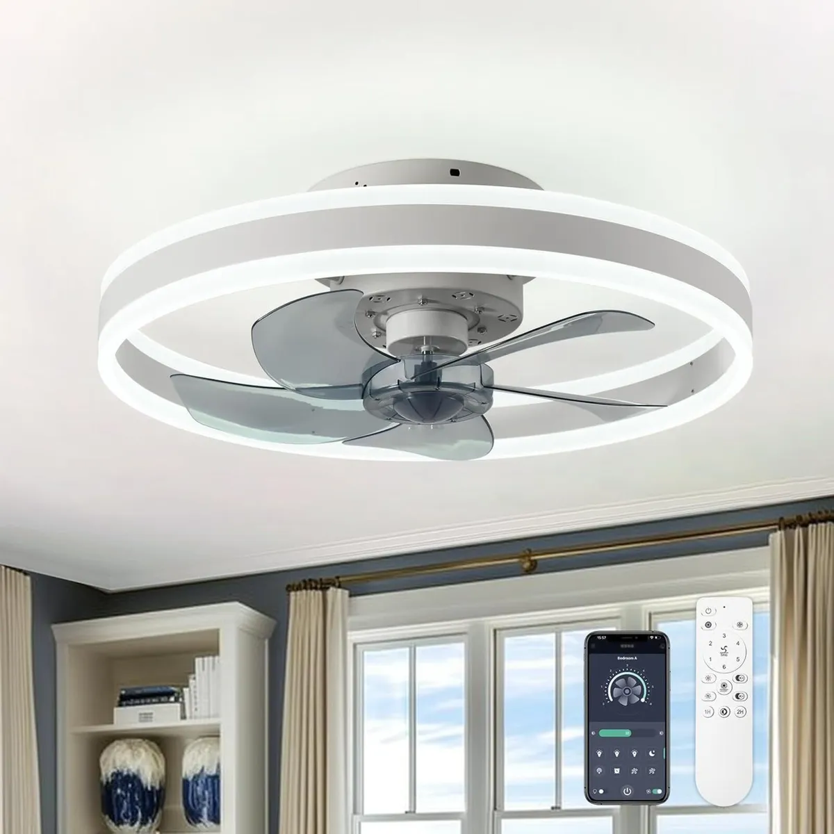 Ceiling Fan with Light Flush Mount Modern - Image 1