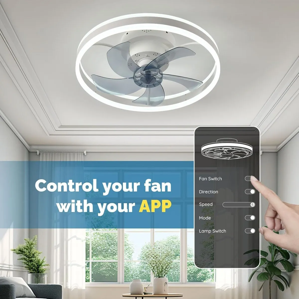 Ceiling Fan with Light Flush Mount Modern - Image 2