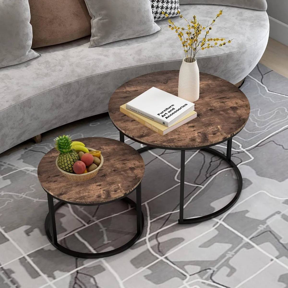 Round Coffee Table Side Nesting with Steel Frame - Image 4