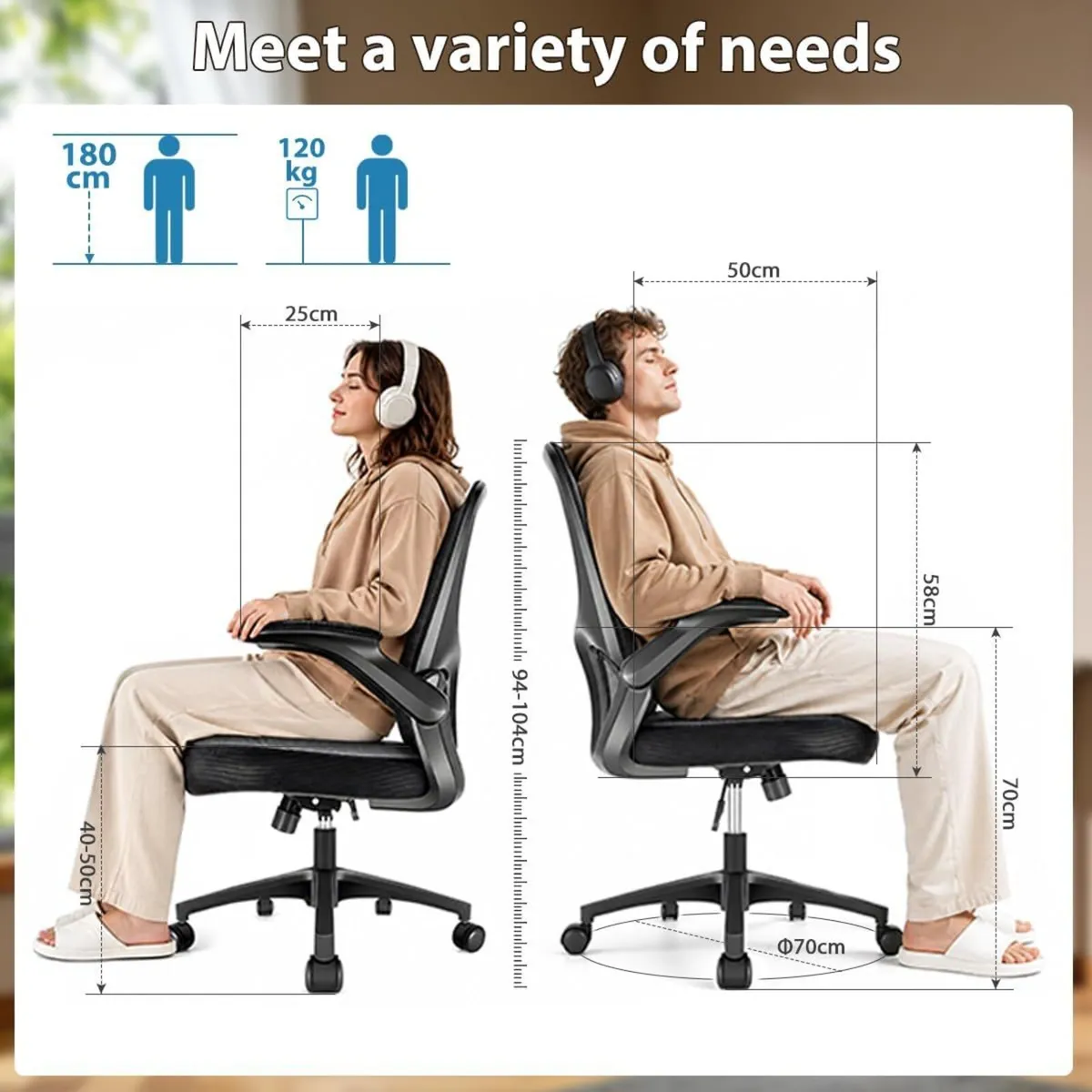 Ergonomic Mesh Office Desk Chair with Flip-Up Arms - Image 3
