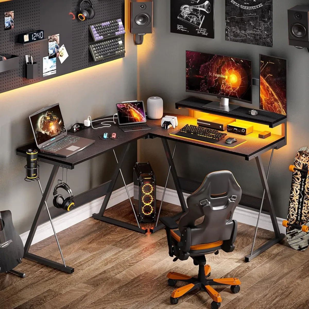 L Shaped Gaming Desk Computer with LED Lights - Image 4