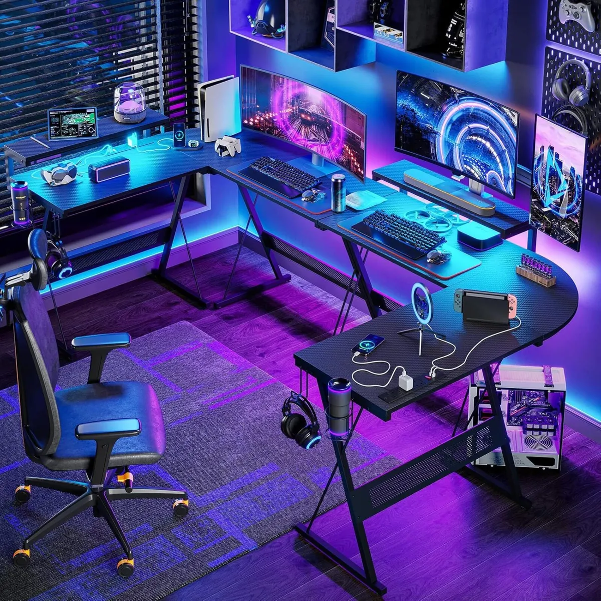 L Shaped Gaming Desk Computer with LED Lights - Image 2
