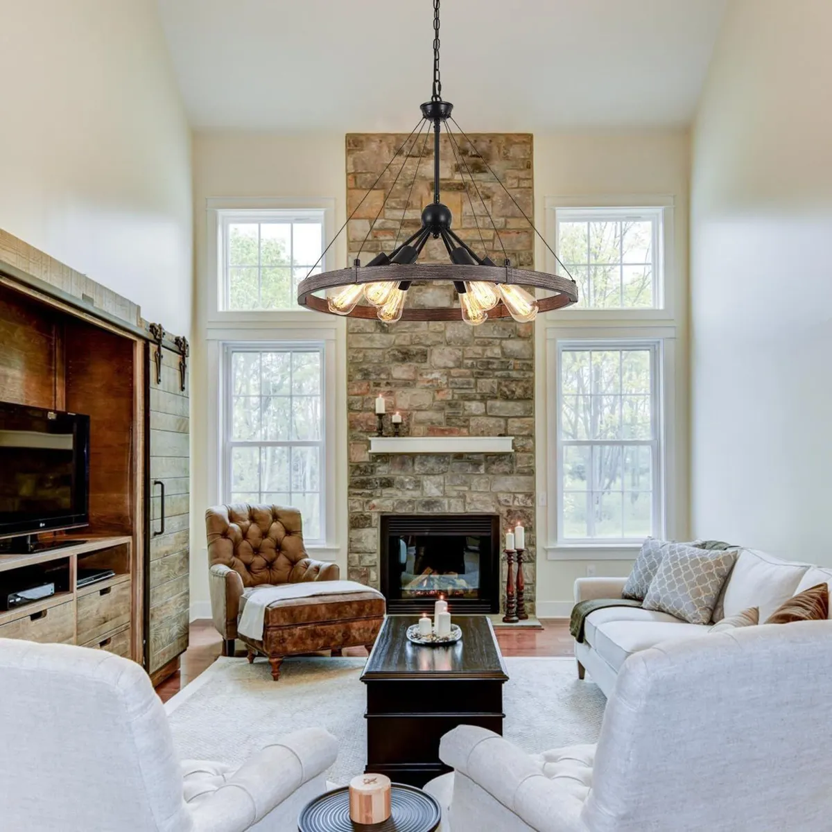 6 Lights Industrial Rustic Chandelier Ceiling - Image 2