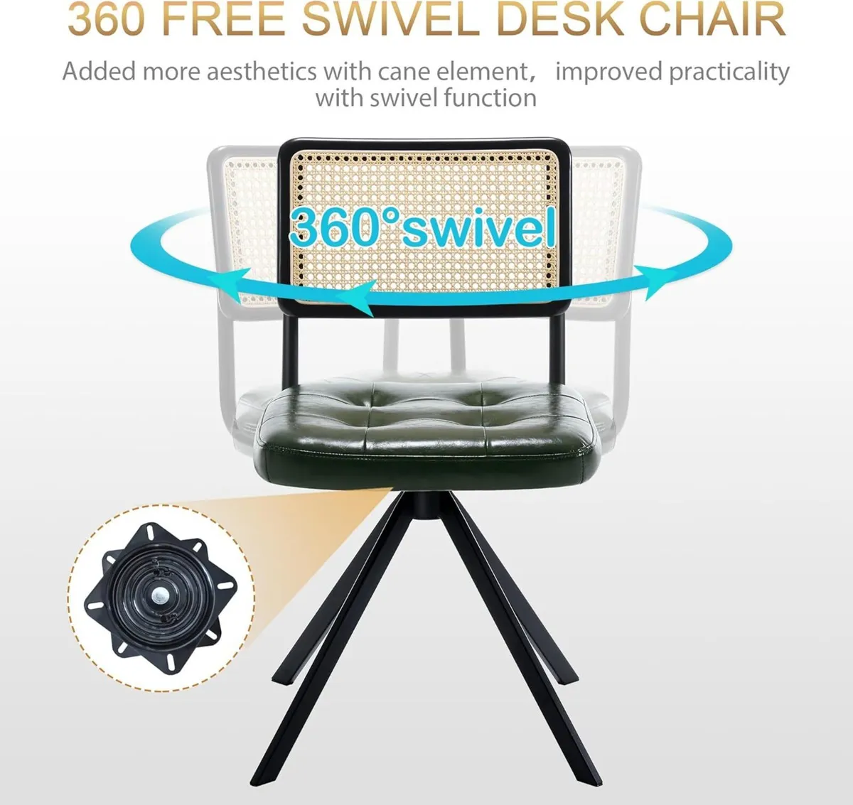 Rattan Desk Chair No Wheels Mid Century Modern - Image 3