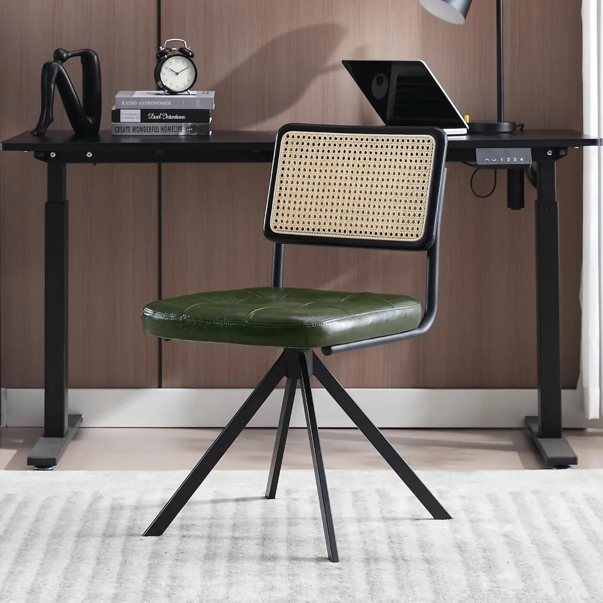 Rattan Desk Chair No Wheels Mid Century Modern - Image 1