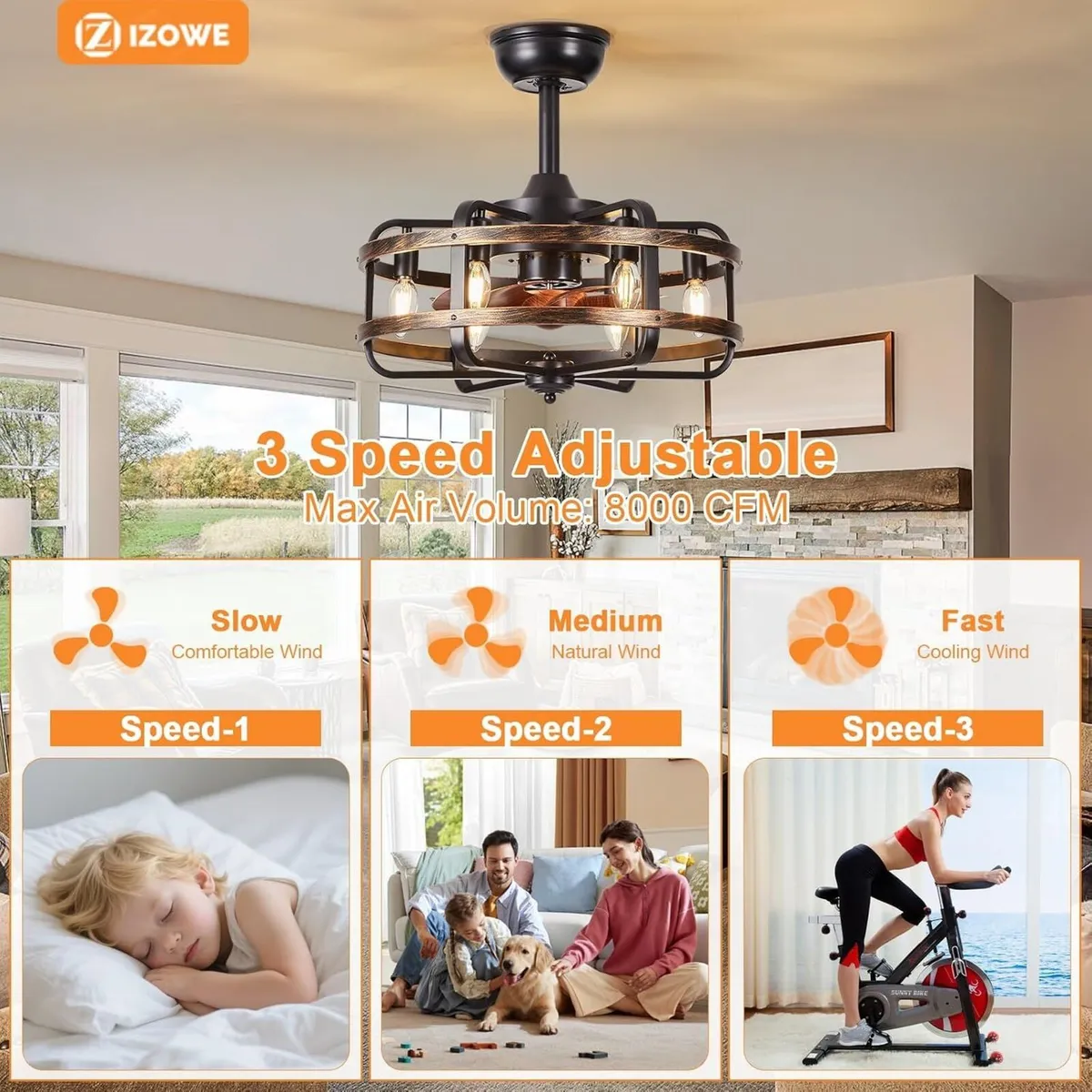 Ceiling Fan with Lights Remote Farmhouse Vintage - Image 3