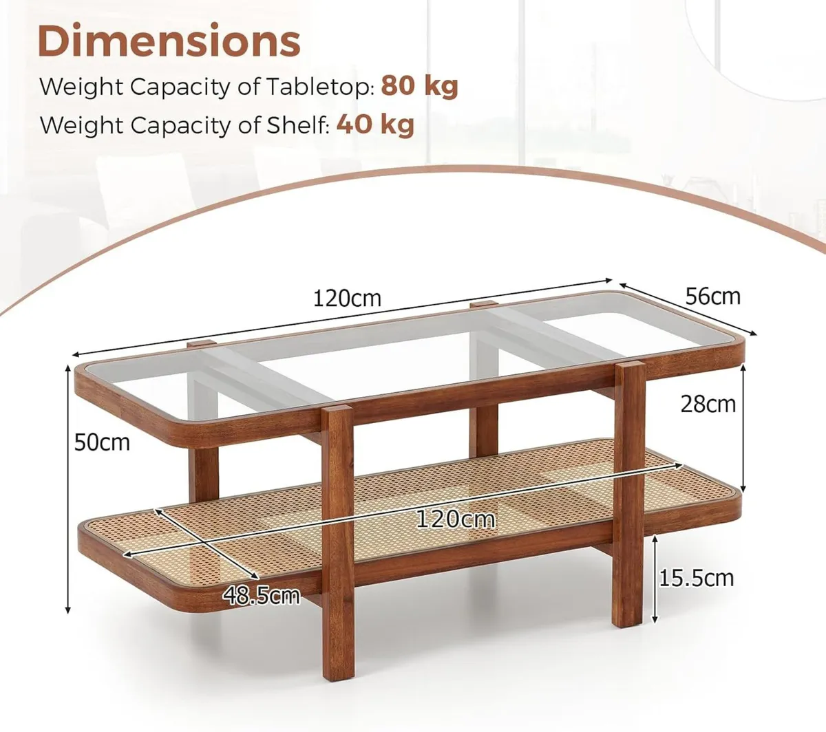 Coffee Table 2-Tier Tempered Glass Tea with Acacia - Image 3
