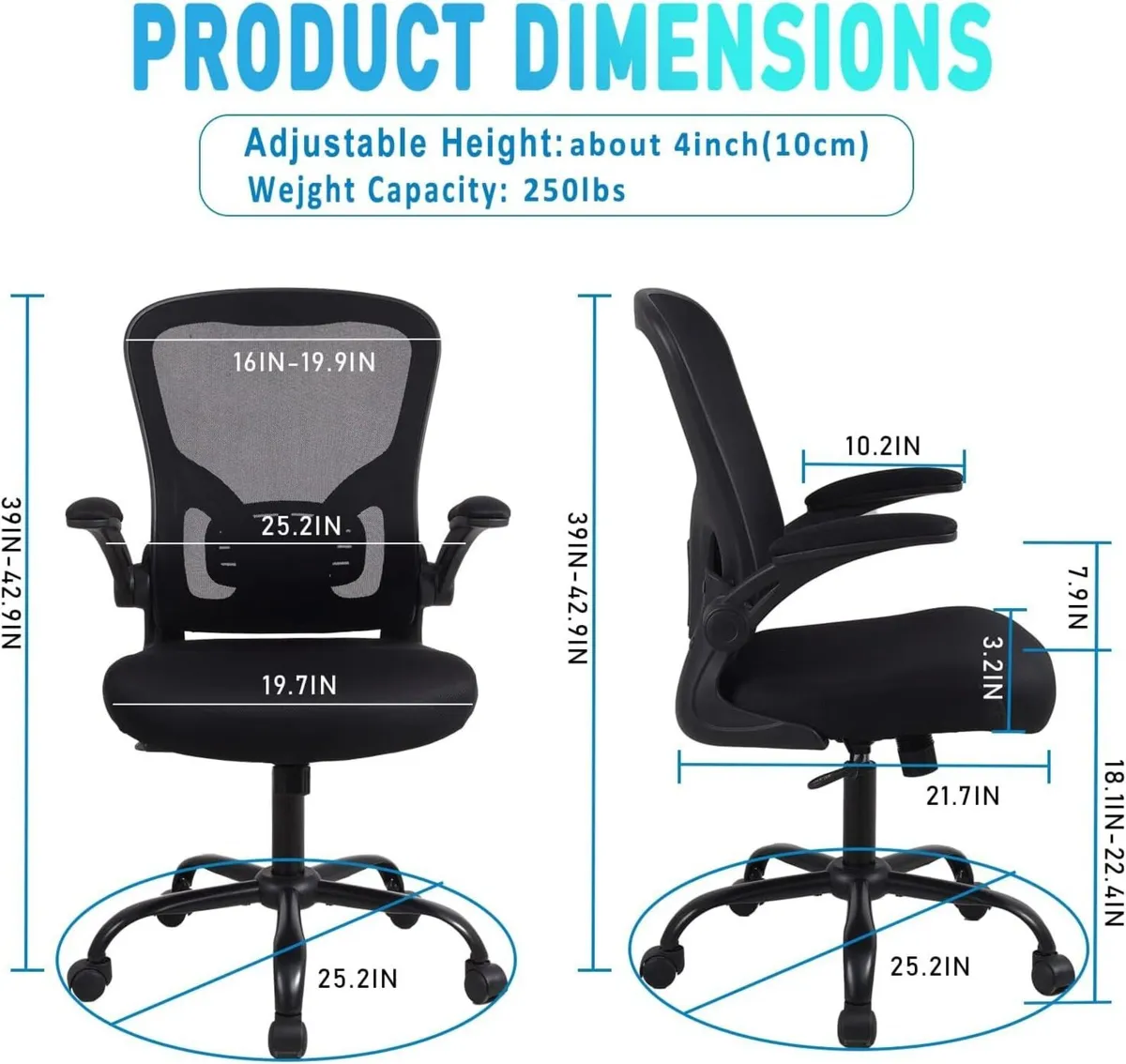 Office Chair Ergonomic Desk Flip-Up Armrests - Image 2