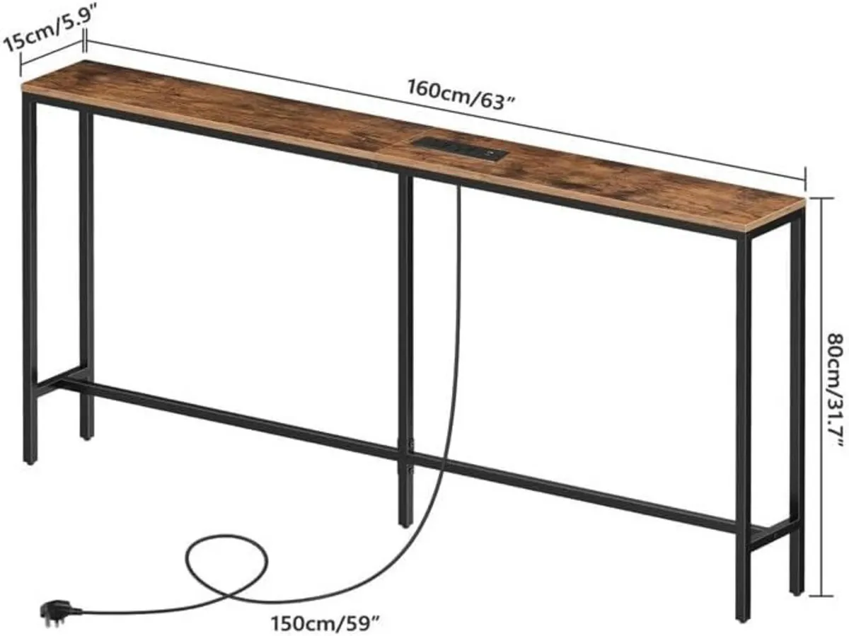 Console Table with Power Outlets 160CM Narrow - Image 3
