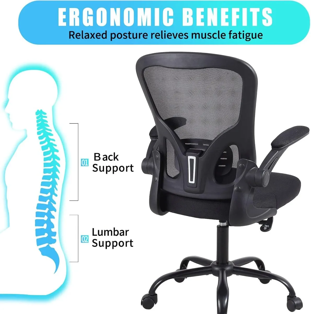 Office Chair Ergonomic Desk Flip-Up Armrests - Image 3