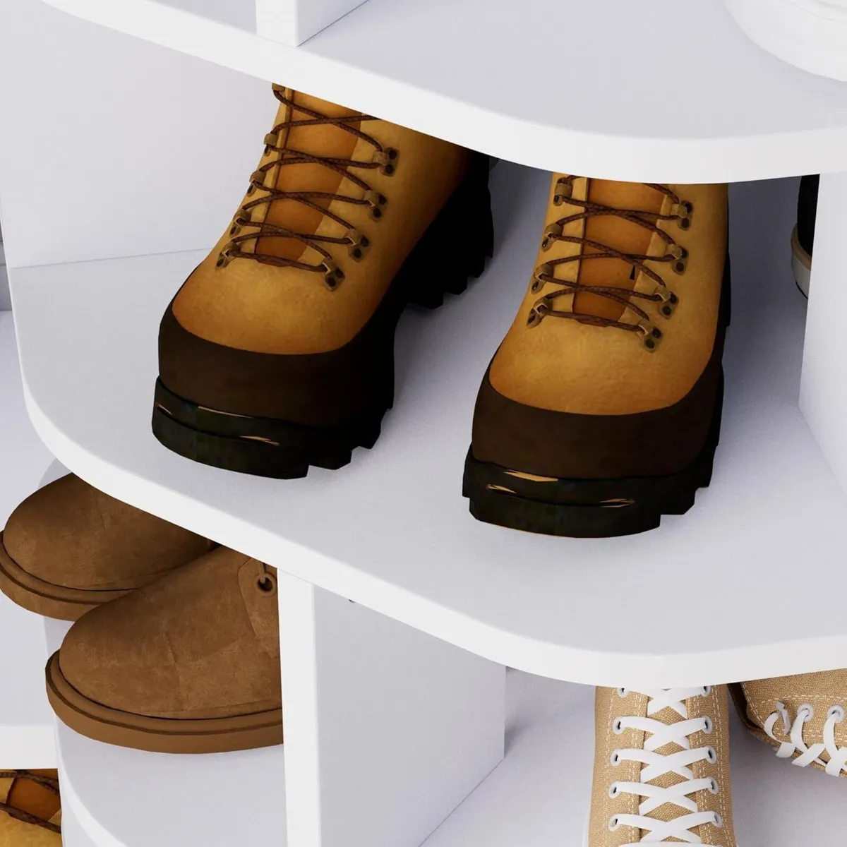 6 Tiers Rotating Shoe Rack Wood Spinning Display - Image 4