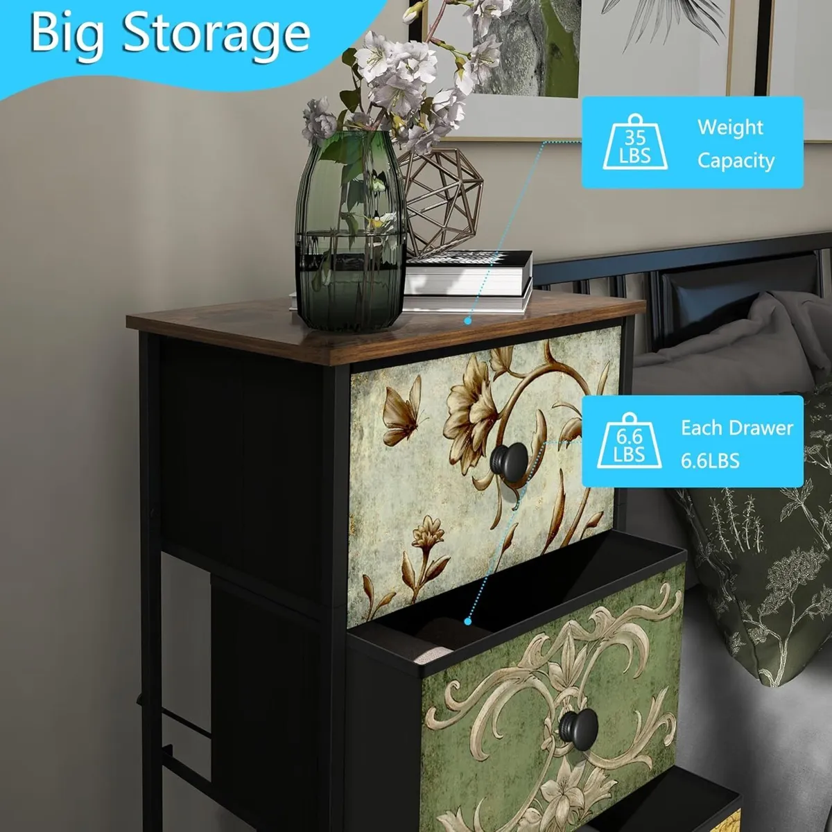 Narrow Tall Chest of Drawers 5 Fabric Drawer - Image 4
