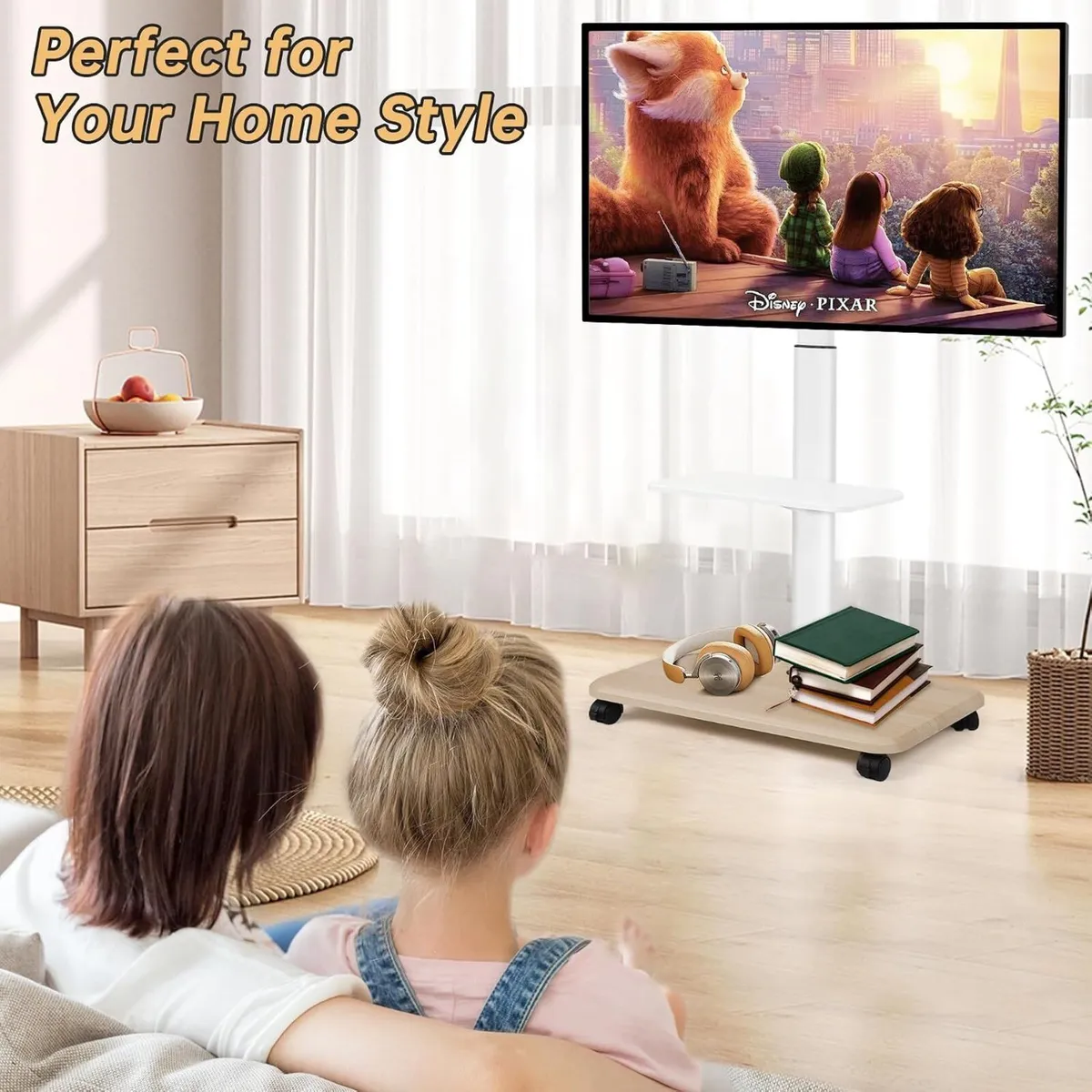 Rolling TV Stand for 32-70 Inch Flat Curved - Image 2