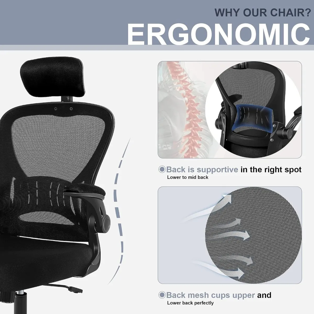 Office Chair Ergonomic Mesh Adjustable Desk - Image 4